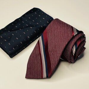 Vintage Red Striped Necktie and Pocket Square